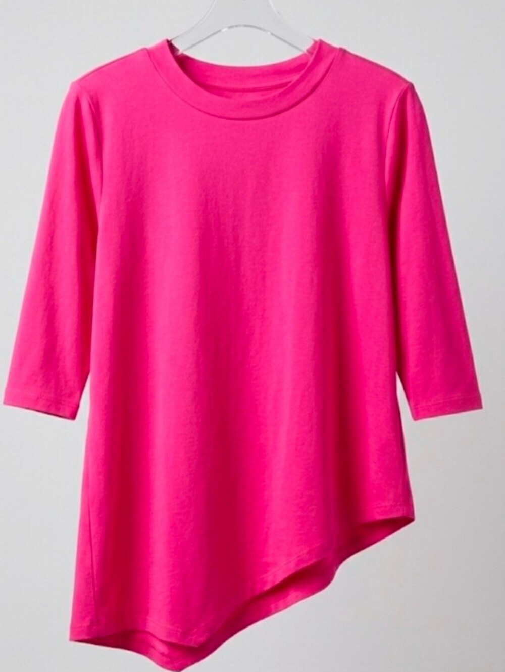 ELOQUII Women Top Tunic Hot Pink Asymmetrical Hem Top Size 14/16 Sleeves 3/4
